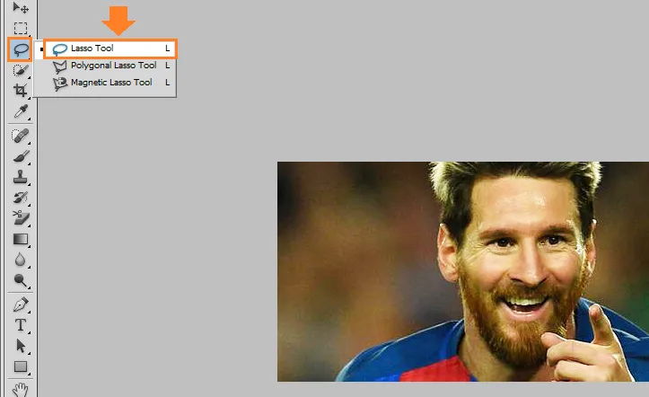 Go to Tools Bar and select the Lasso Tool. Go to Tools Bar and select the Lasso Tool.