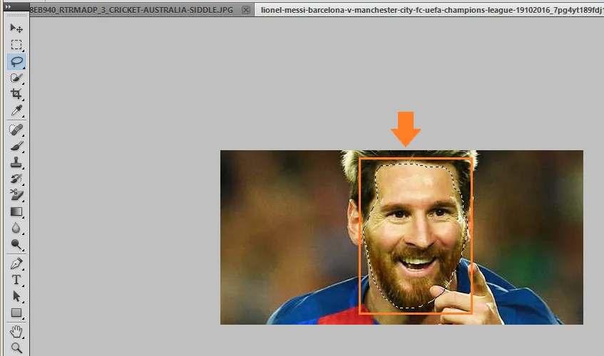 Select the face area Select the face only, not ears and hair. Start from any point and end at the same point.