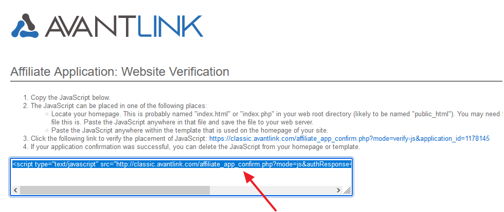 Copy the JavaScript code and and paste in either index.html/index.php or website template. 